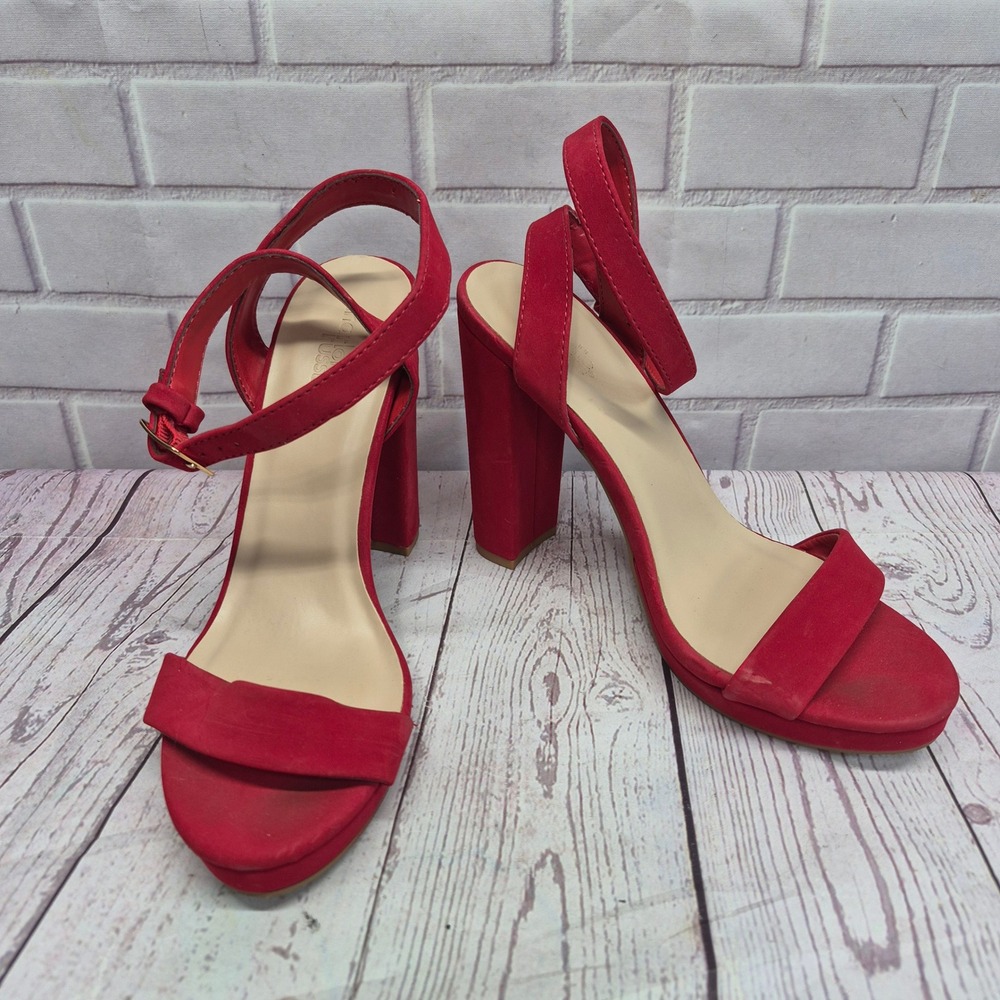 Charlotte Russe Red Faux Suede Block Heel Platform Ankle Strap Sandals Womens 8